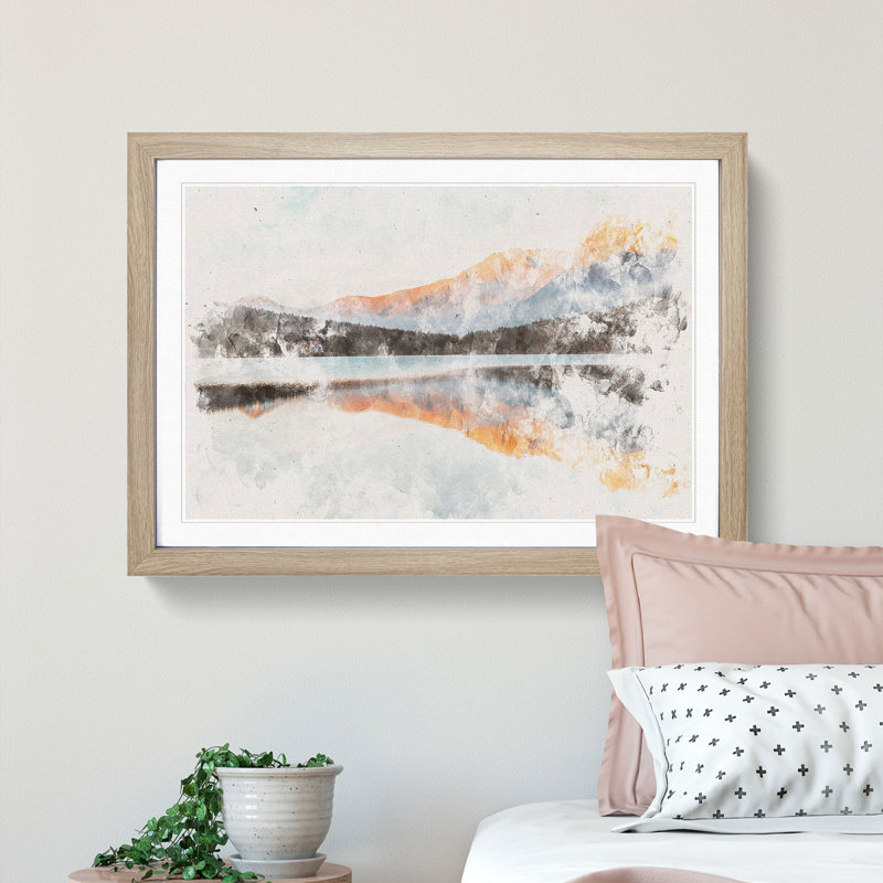 Mountain Reflection in Italy - Picture Frame Graphic Art Print, Oak Framed, 24cm H x 33cm W x 2cm D