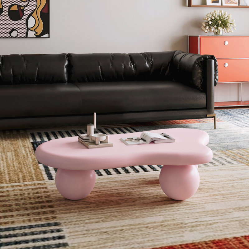 Coffee Table with 3 Ball Legs for Living Room, 11.7" H x 40" W x 26.8" D, Pink, Pink
