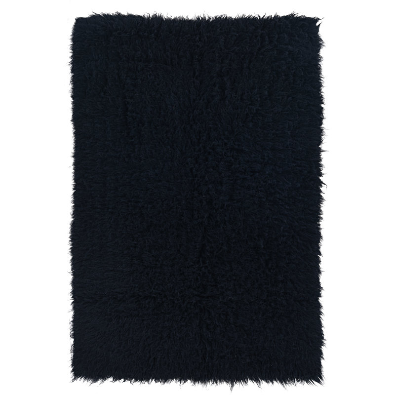 Handmade Black Wool Shag Rug 4' x 6'