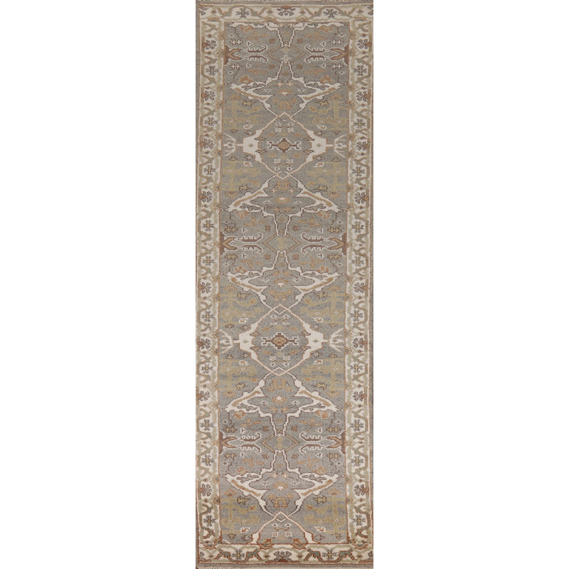 Tapis de couloir indien fait à la main gris Oushak 3 x 12