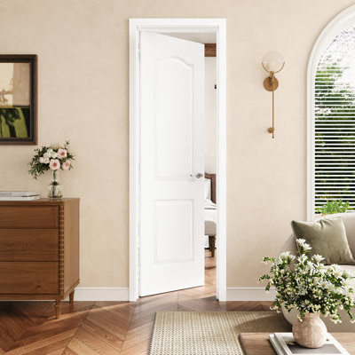 24" X 80" 2-Panel Arch Top Molded Solid Interior Prehung Door With Silver Hinges, Solid Core Door Slab With Frame, Interior Door As Pantry Door, Bedroom Door, Laundry Door, Closet Doors, Room Doors, Left Hand