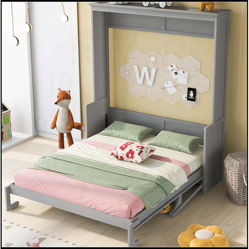 Grand lit escamotable avec tablette, gris