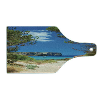 Ambesonne Nautical Tempered Glass Cutting Board Sand Pathway to Ocean Multicolor