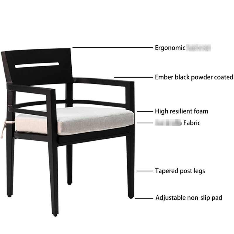 Table carrée de 40 po avec trou pour parasol et 4 chaises Ember