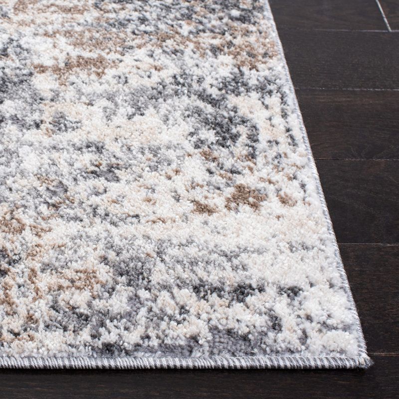 Ivory and Grey Abstract 10' x 14' Stain-Resistant Synthetic Area Rug