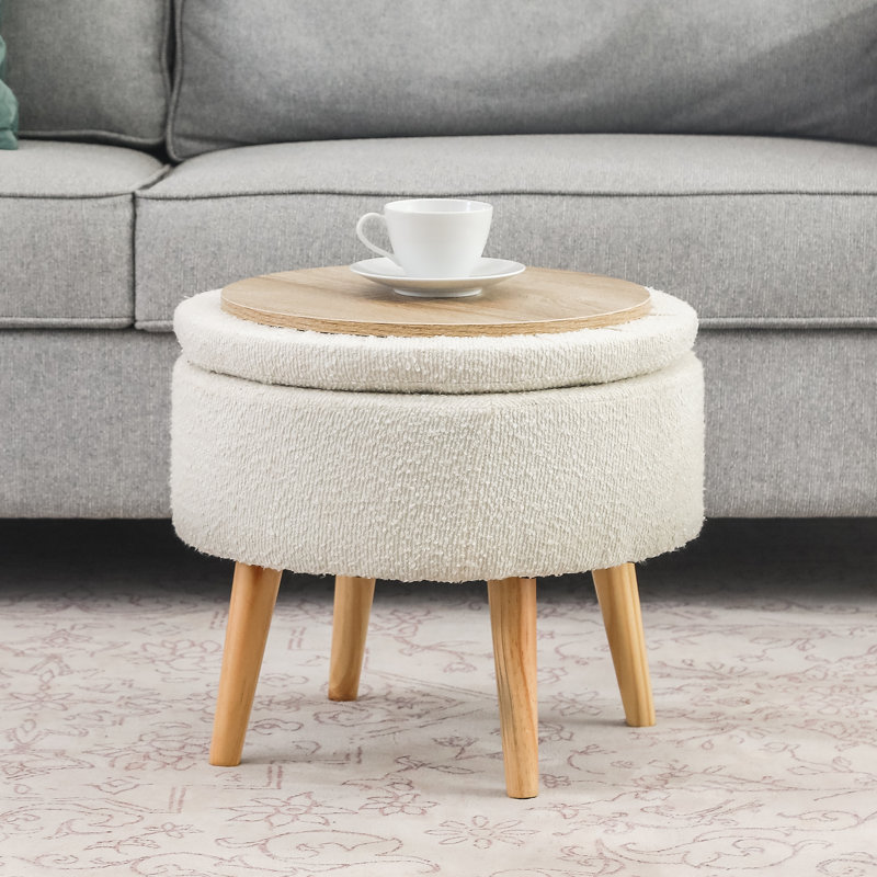 Round Tray Storage Ottoman, White