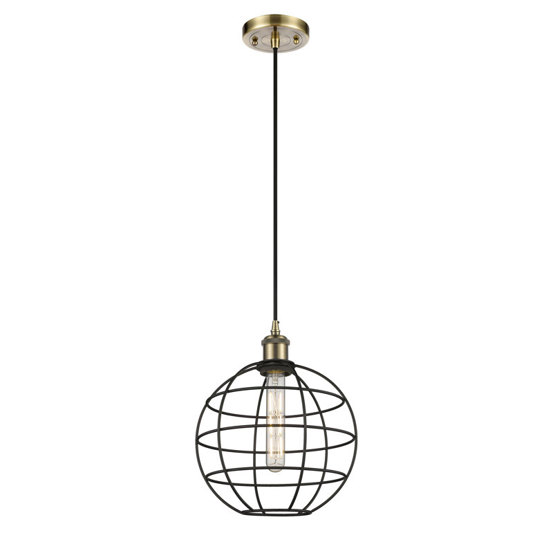 Luminaire suspendu à tige 1 lumière 16 po Ballston Lake Placid, H 132,5 po x l 10 po x P 10 po, Laiton antique