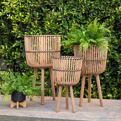 S/3 Bamboo Footed Planters