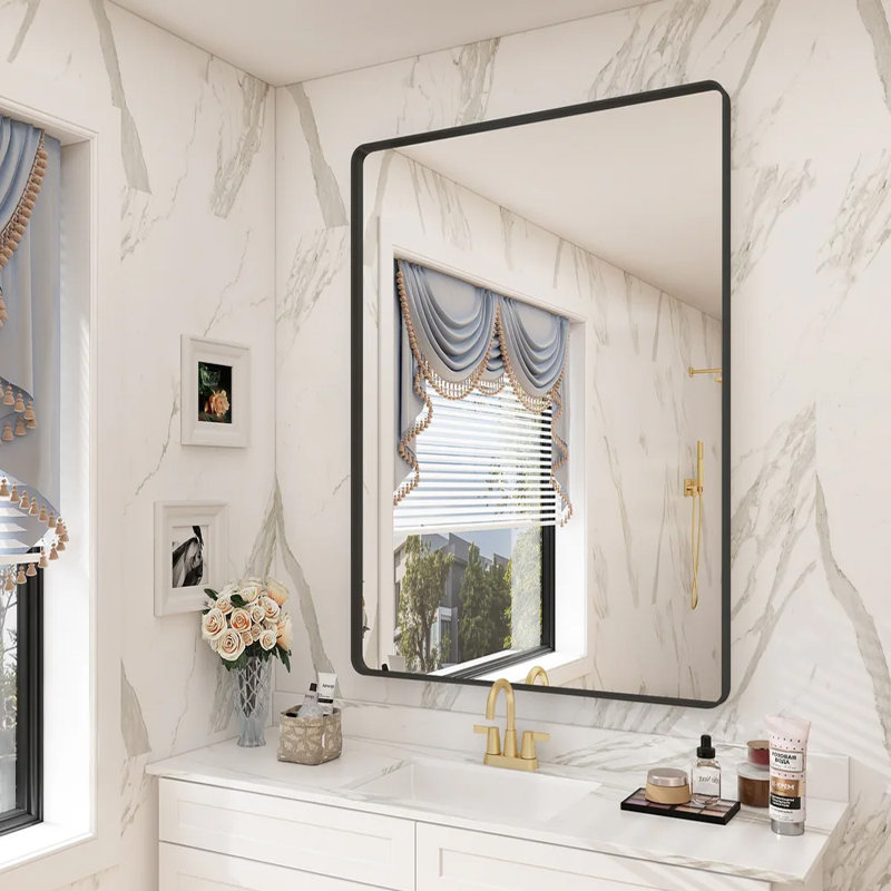 Cacapon Rectangular Metal Framed Wall Mirror Decorative, Black