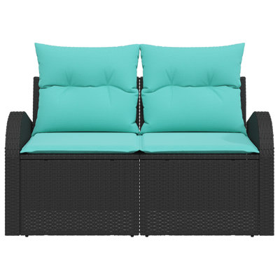  Canapé de jardin 2 places avec rangement et coussins en rotin de polyester noir