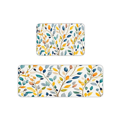 Multicolor Watercolor Leaf Kitchen Mats, 2 Pack Boho Rugs For Kitchen & Living Room