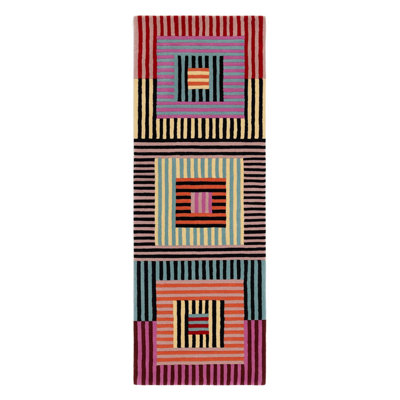 Colorful Geometric Pattern Striped Printed Woven Base Washable Rug