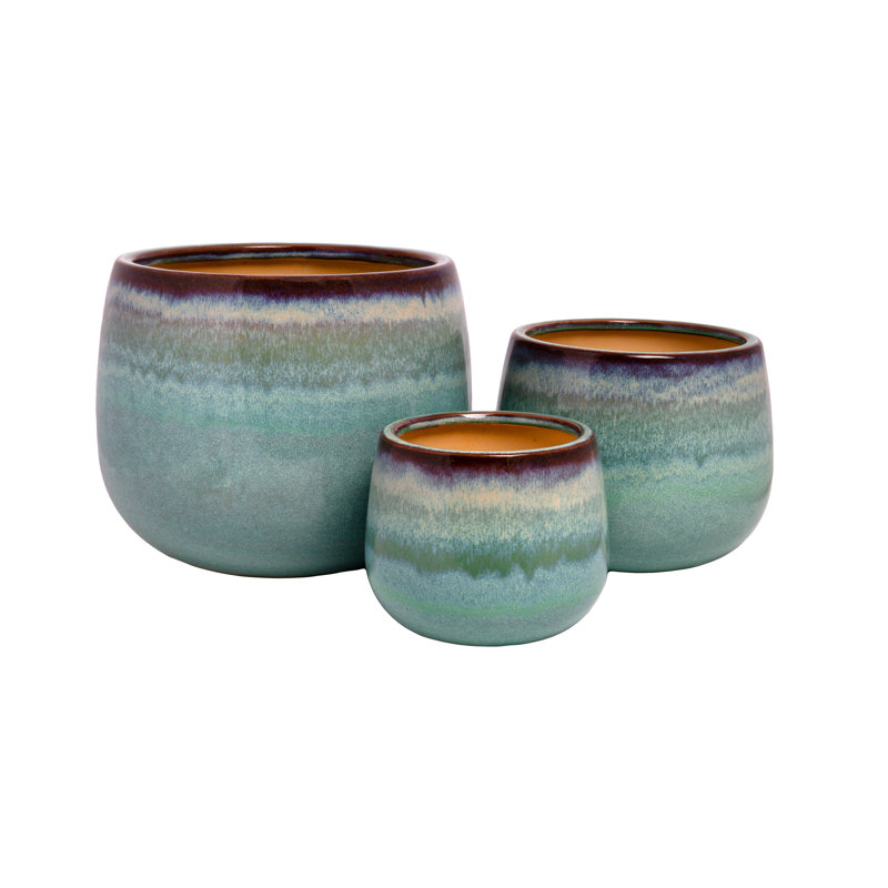 Ensemble de trois pots à fleurs en céramique multicolores - H 10,75 po