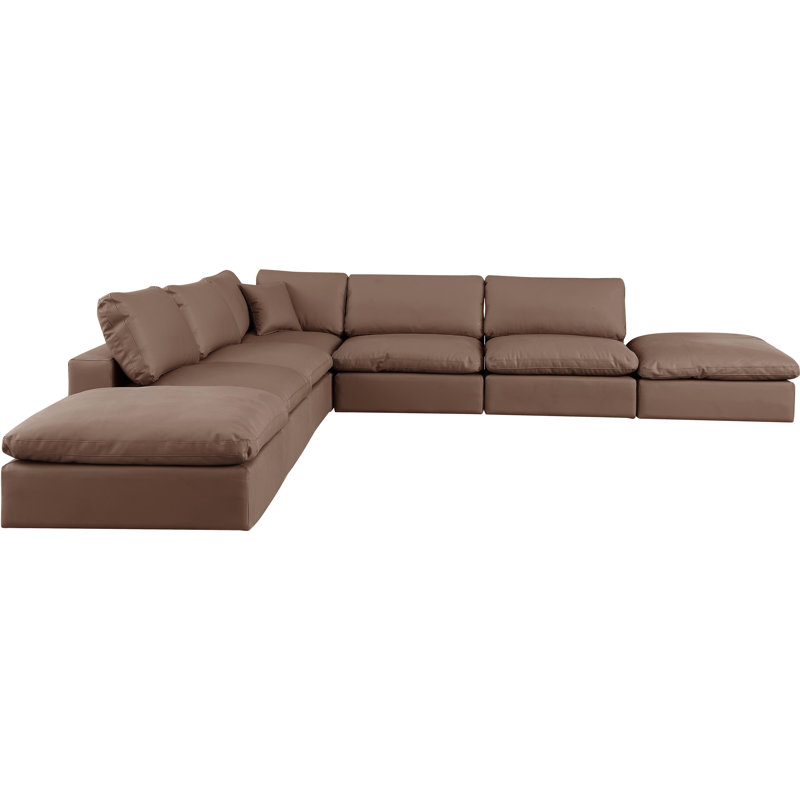 Hisayoshi Upholstered L-Shaped Sectional Reversible, Brown Vegan Leather