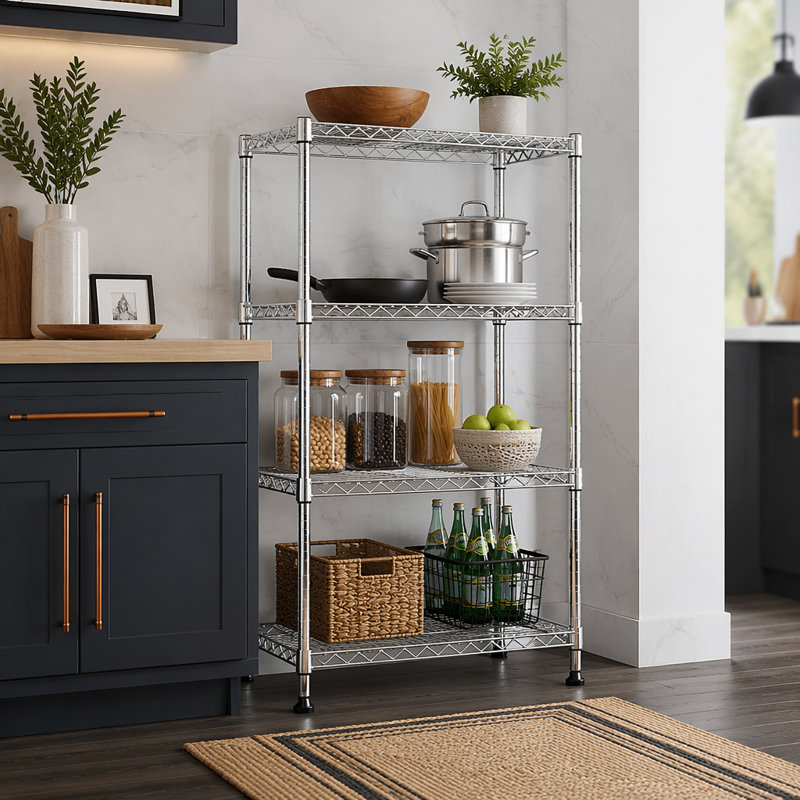 Étagère de rangement robuste en acier chromé à 4 niveaux d'une capacité de 1000 lb pour la maison, la cuisine et le bureau