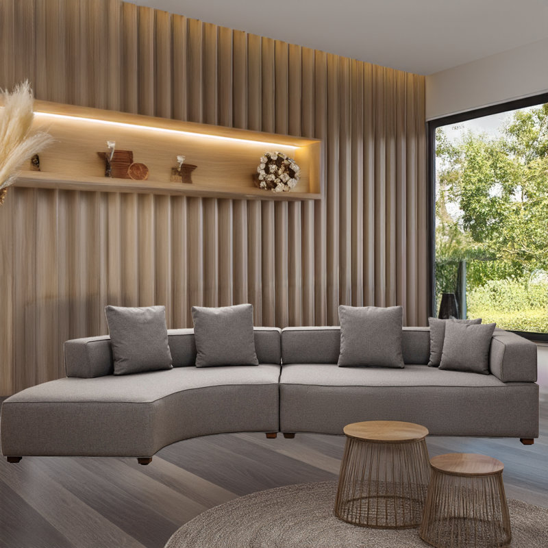 Upholstered Curved Sectional, Left Hand Facing