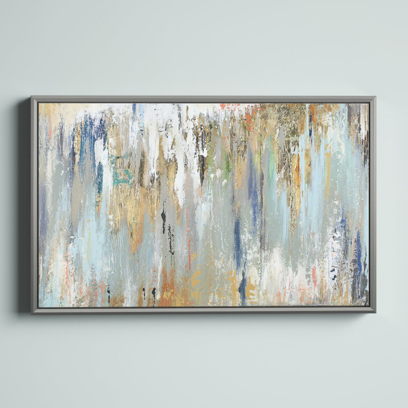 Blue Gold Illusion - peinture sur toile, H 27,5 po x l 43,5 po, Impression encadrée, Argent argent