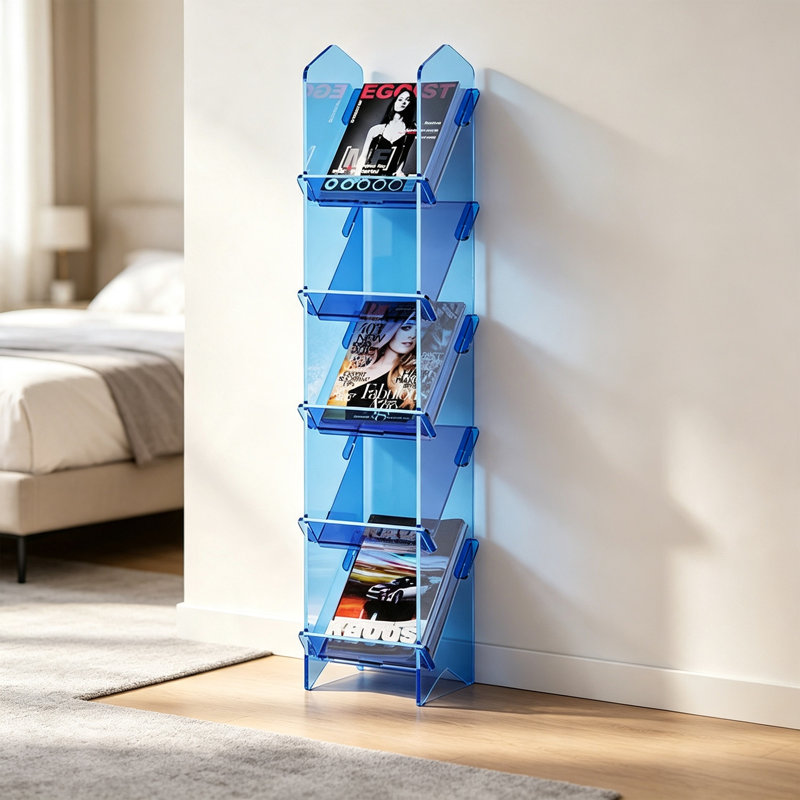 Porte-revues sur pied en acrylique, H 47,24 po x l 11,02 po x P 9,84 po, Bleu