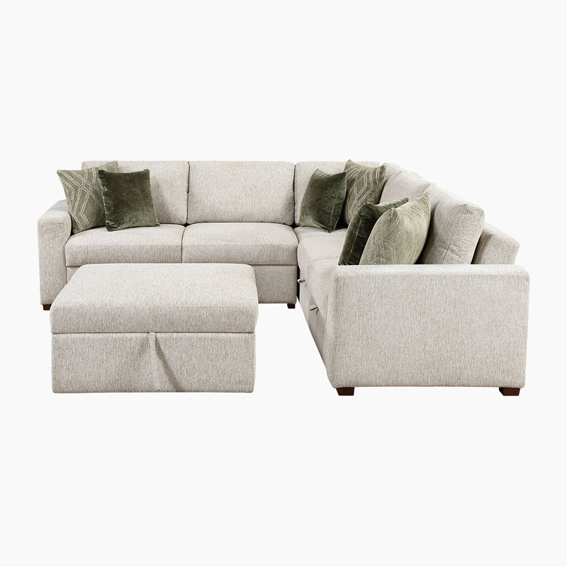 Canapé modulaire moderne et contemporain de 107,5 po en microfibre Orrin avec lit escamotable, repose-pieds, sièges confortables et 6 coussins.