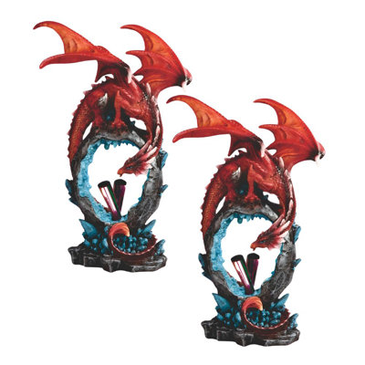 «2-PC Set» ICE ARMOUR 10,5 po H Dragon rouge avec arc-en-ciel Figurine Figurine Ornement de décoration maison / chambre et idées de cadeaux parfaits pour le réchauffement de la maison, les fêtes et les anniversaires