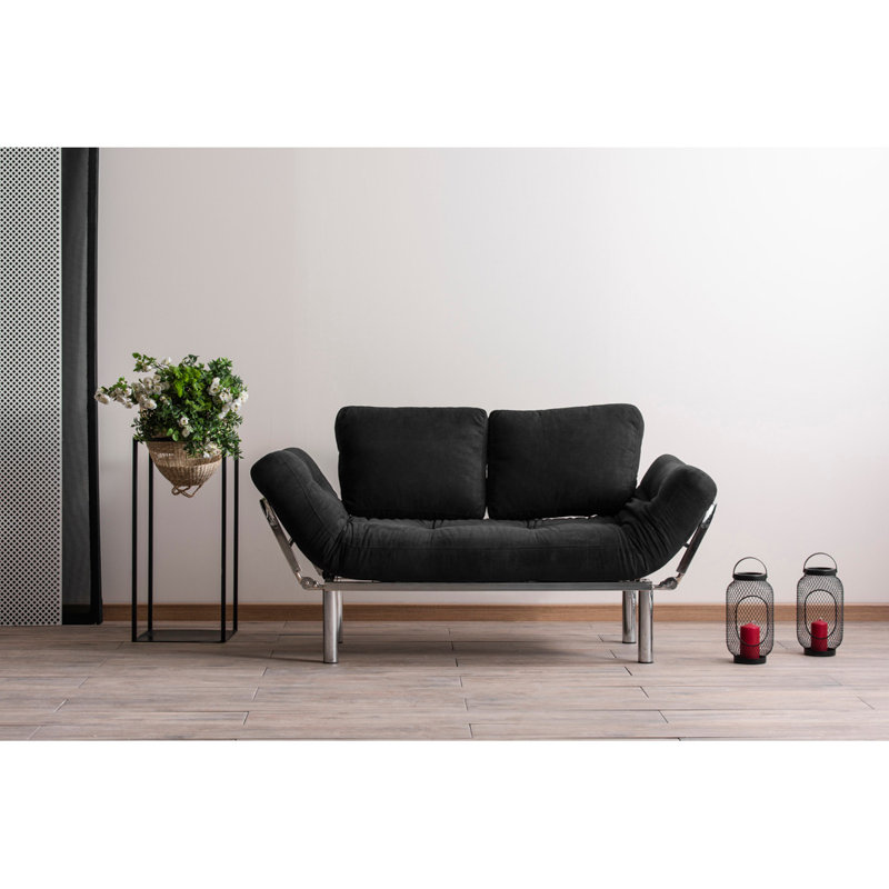 Canapé convertible à dossier large de 61 po Addora, 100 % polyester noir