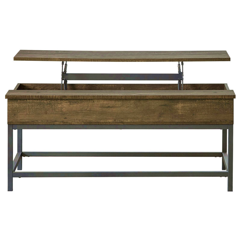 Table basse à plateau relevable brun chêne et sable noir