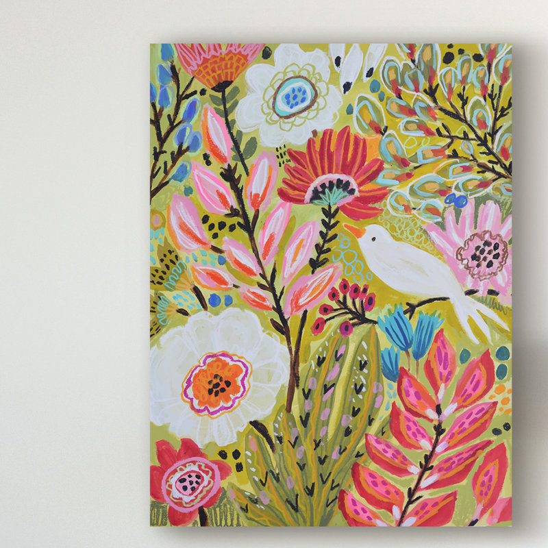 « jardin oiseaux ii », peinture sur toile tendue, H 19 po x l 14 po x P 2 po
