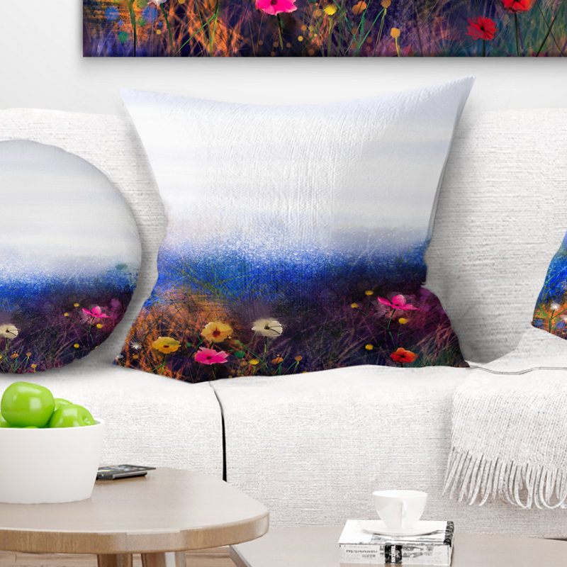 Watercolor Flower in Meadow - Coussin imprimé floral, 16 po x 1 po, Coussin décoratif