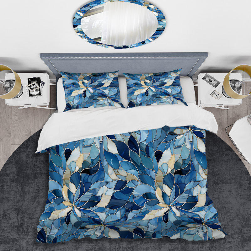 Ensemble de housse de couette en marbre indigo bleu mosaïque - microfibre polyester