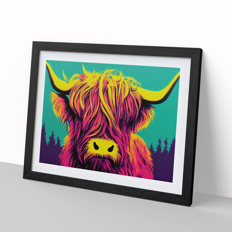Colourful Highland Cow Vol.4 - Single Picture Frame Print, Black Framed, 34cm H x 46cm W x 2cm D