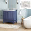 Meuble-lavabo autoportant de 30 po avec lavabo, comptoir en marbre d'ingénierie de Carrare avec lavabo rectangulaire encastré en céramique, grande porte de rangement à fermeture en douceur, structure en bois massif