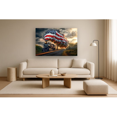 Art mural en verre trempé sans cadre Patriotic Steam Locomotive - 40 po x 60 po