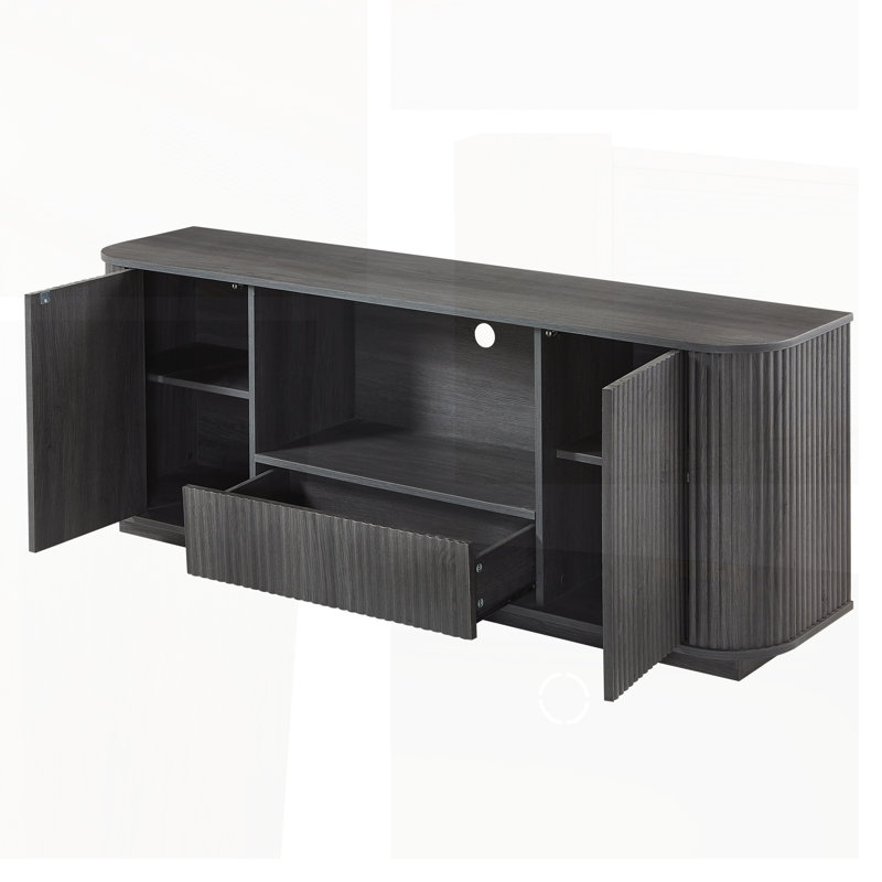 Wavy Design Storage Cabinet with 2 Door,1 Drawer, Black