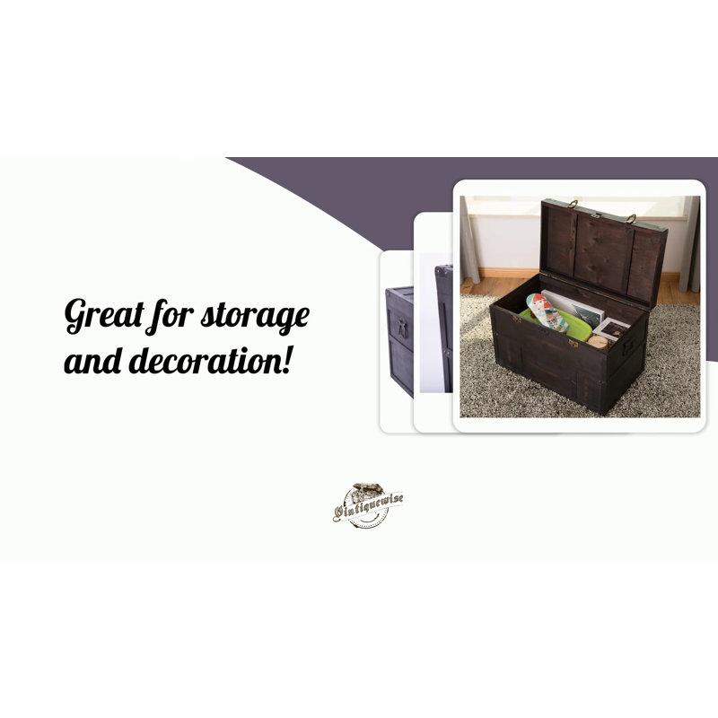 Large Dark Brown Wooden Storage Trunk with Lockable Latch