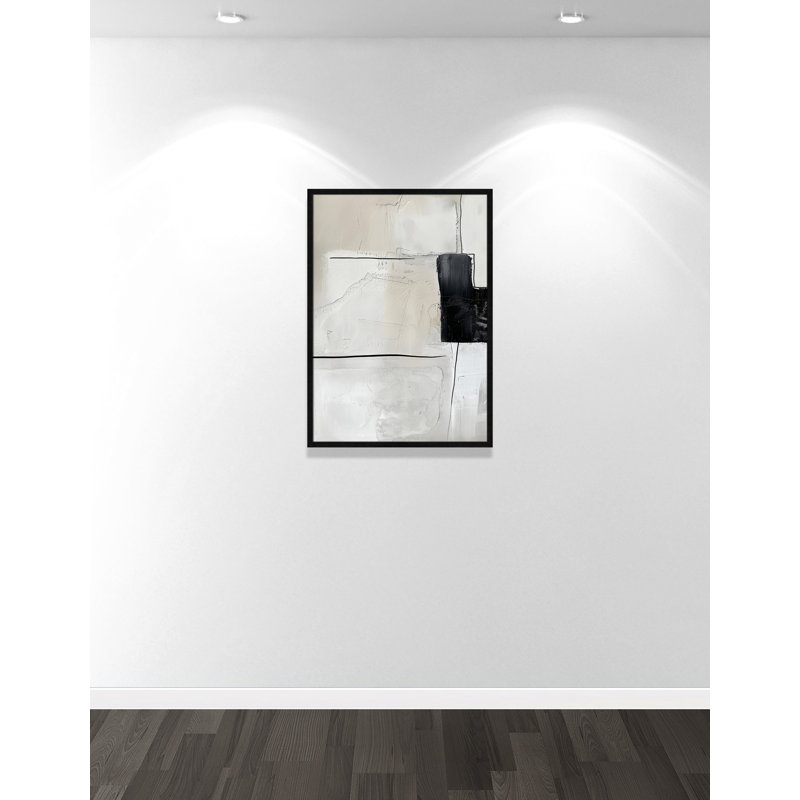 «Neutral Balance I Print» par Lazar Studio, L 25,5 po x H 35,5 po, Impression encadrée, Grain de bois noir