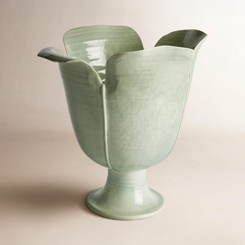 Rachana Handmade Ceramic Table Vase, 16" H x 15" W x 15.5" D, Celadon
