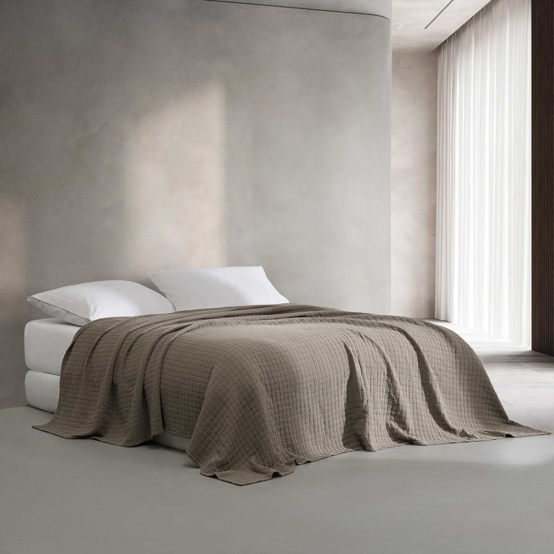 Calvin Klein Essential Garment Washed Solid Reversible Cotton Coverlet, Dark Gray, Queen Coverlet