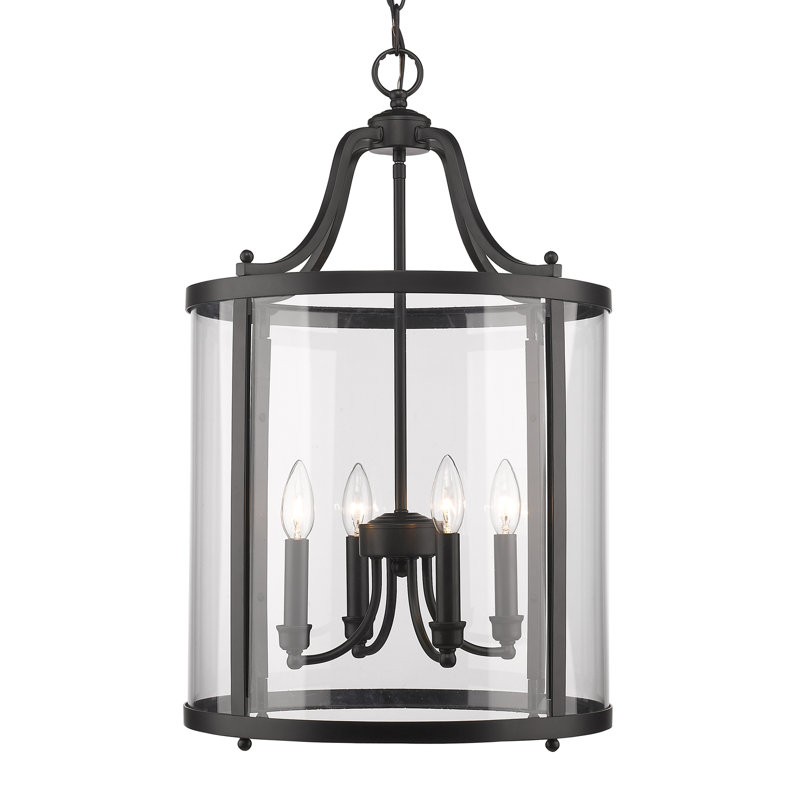 Luminaire suspendu de style lanterne à 4 lumières Aarav, Noir mat