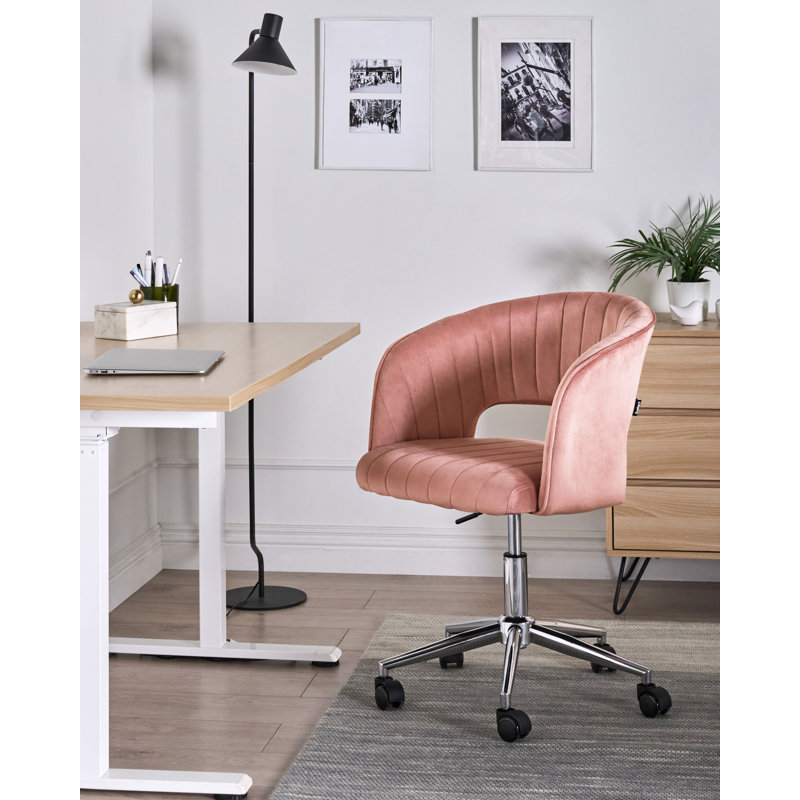 Office Chair, Velvet, Pink, Silver