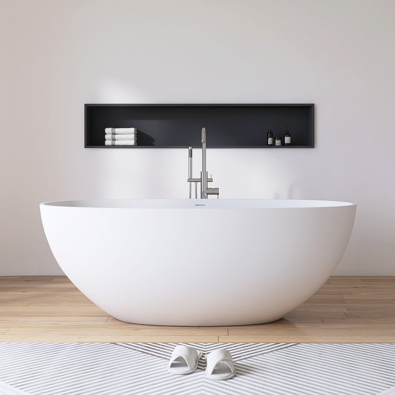  61'' x 30'' Freestanding Soaking Solid Surface Stone Resin Bathtub, White