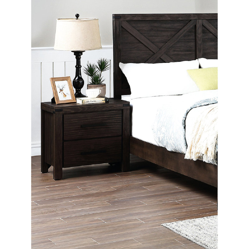 Table de chevet avec 2 tiroirs - Poignées en métal pour la chambre à coucher Espace de rangement en bois