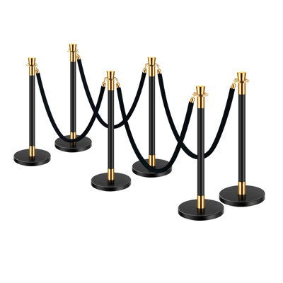 Stanchions and Velvet Ropes, 6 Pcs Crowd Control Barriers with 4 Black Velvet Ropes, Stainless Steel Stanchion Post Queue with Sand Injection Hollow Base for Theater, Wedding, Party Supplies