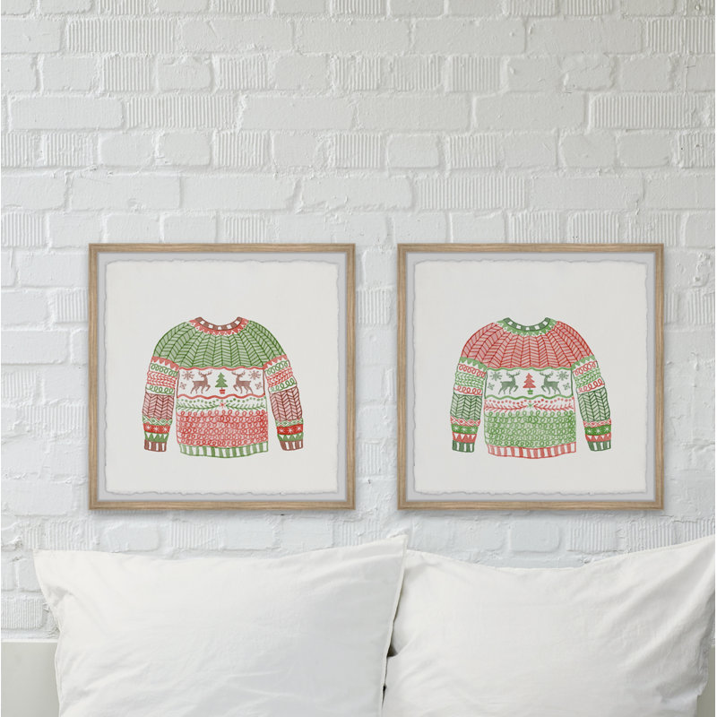 Christensen Christensen Christmas Knitted Coat - 2 Piece Single Picture Frame Painting, 81cm H x 163cm W x 3.81cm D