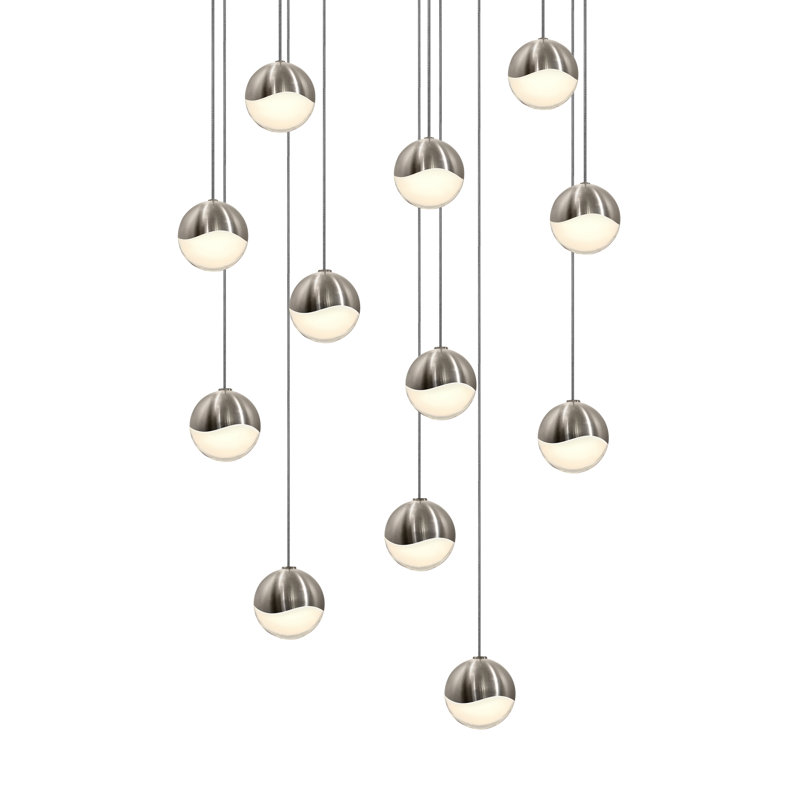 Grapes™ 12 - Light LED Pendant, Satin Nickel, 3.75" H x 13.75" W x 13.75" D