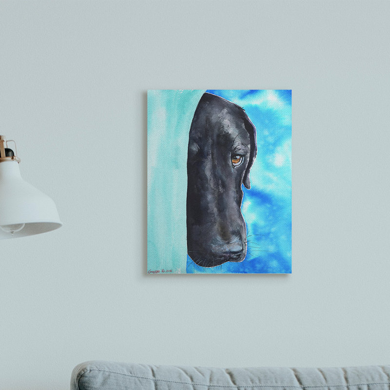 «Bashful Labrador Dog» par George Dyachenko - reproduction d'art sur toile, H 40 po x l 30 po, Toile tendue