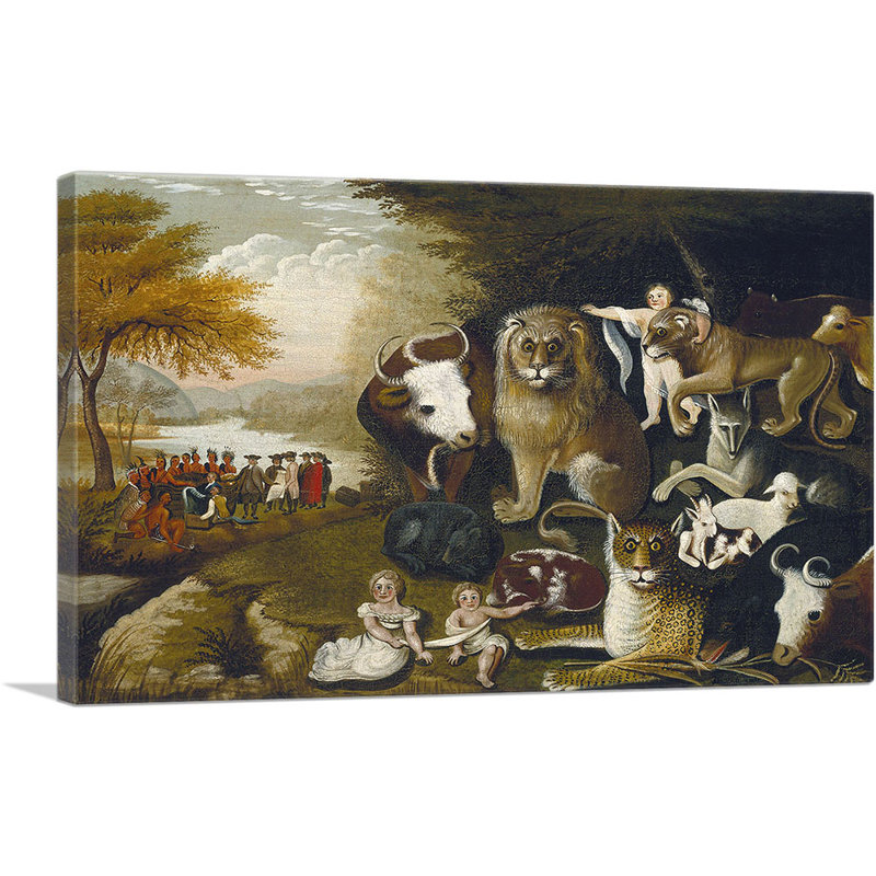 Reproduction d'art sur toile tendue "Peaceable Kingdom with Bull 1833" par Edward Hicks, H 18 po x l 26 po x P 0,75 po