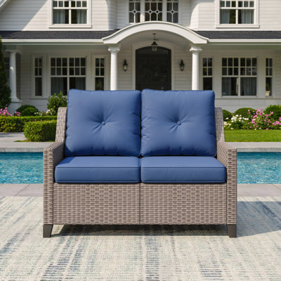 Alto Outdoor Patio 50.9"w Wicker Steel Loveseat With Cushions