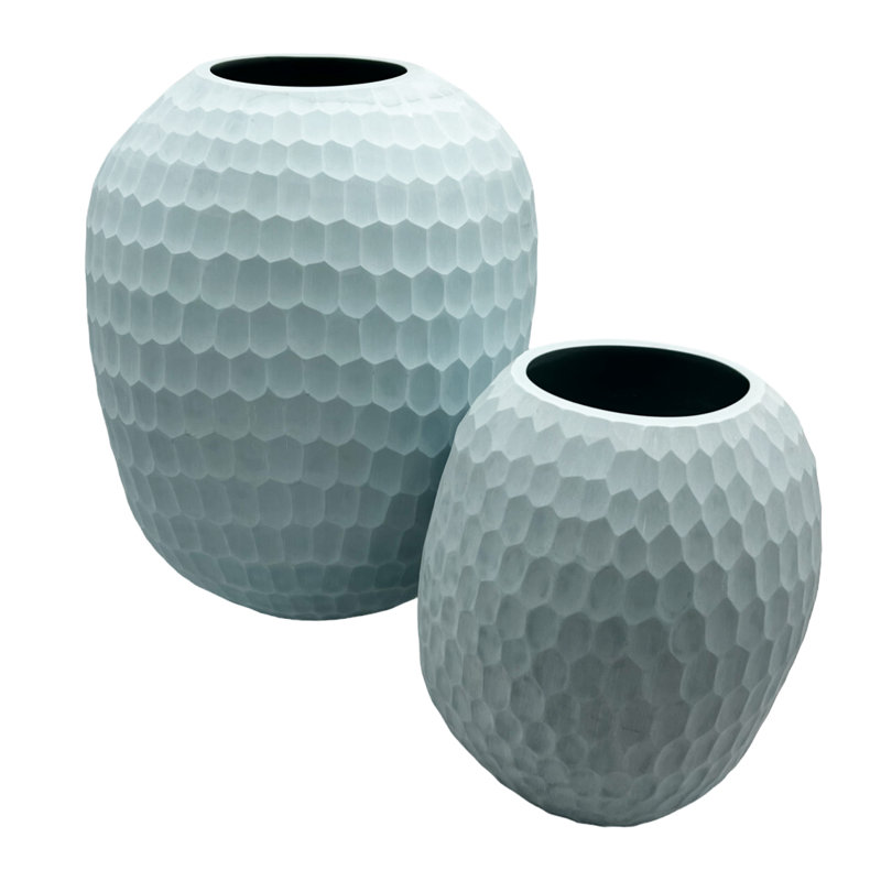 Ensemble de 2 vases décoratifs élégants en verre faits à la main en bleu
