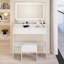 Très grande coiffeuse à miroir à DEL avec tabouret à coussin moelleux, interrupteur tactile, 3 couleurs d'éclairage, luminosité réglable, grand rangement, design compact