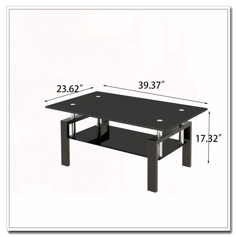 Table basse 2 couches en verre trempé transparent, Noir